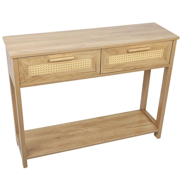 Rattan Design Console Table with 2 Drawers