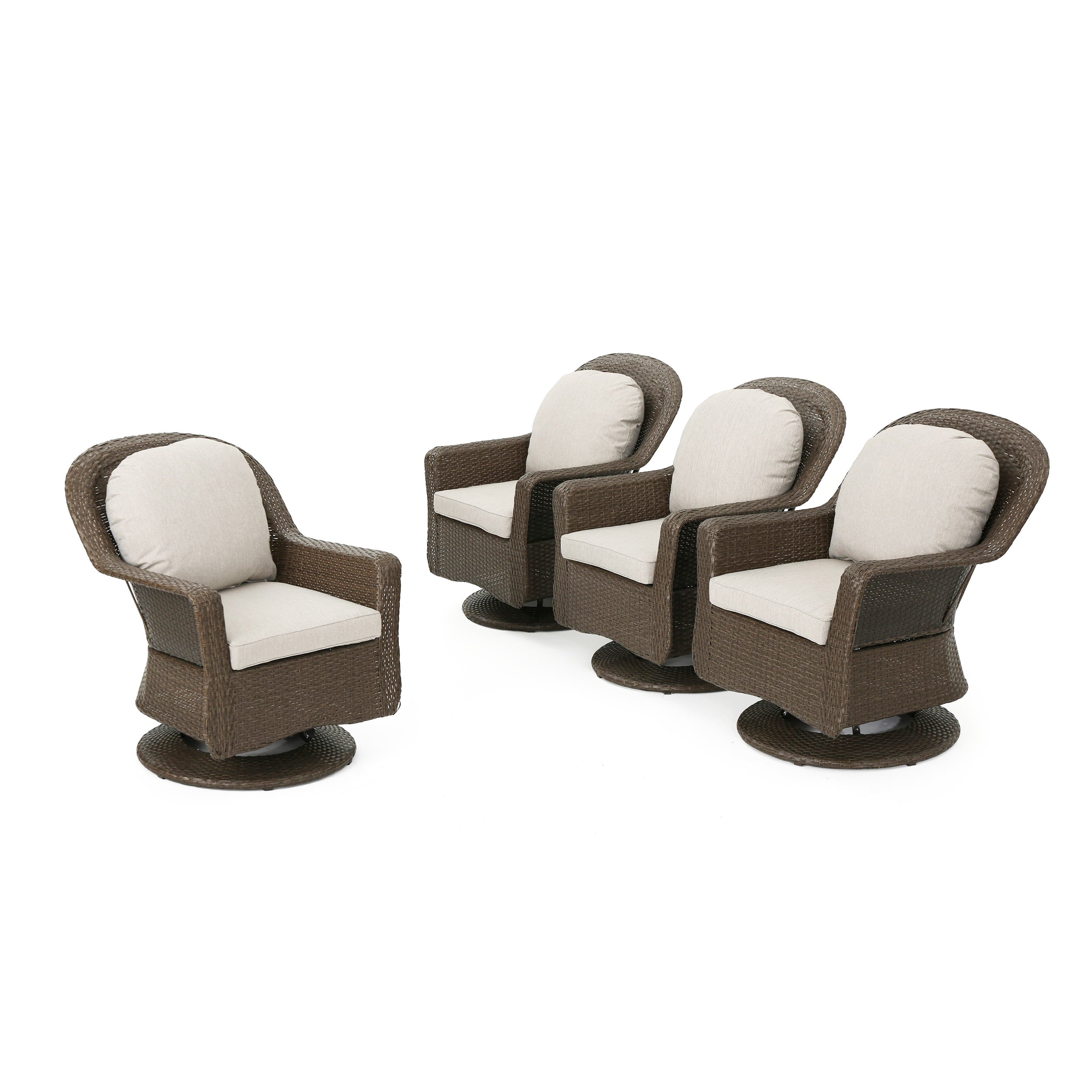 Lawrence Outdoor Wicker Swivel Club Chairs with Cushions, Brown, Ceramic Grey