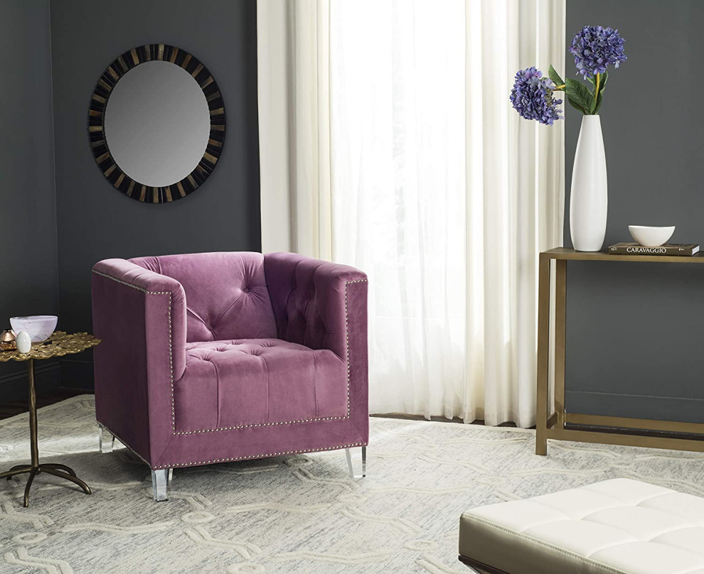 Contemporary Accent Chair  Transparent Legs With Button Tufted Seat  Plum   Contemporary   Armchairs And Accent Chairs   by Declusia  Houzz