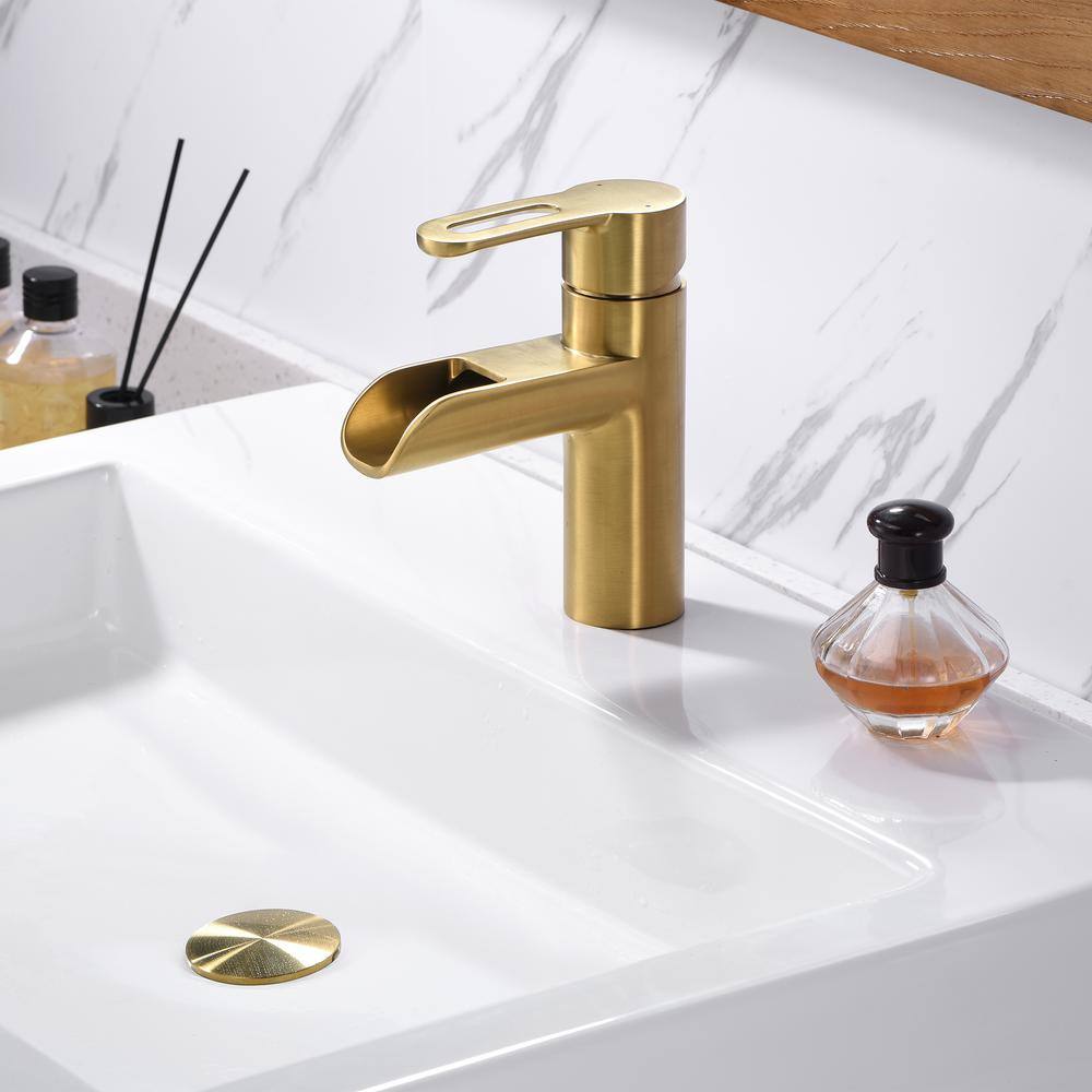 LUXIER Waterfall Single Hole Single-Handle Bathroom Faucet in Brushed Gold BSH16-SG