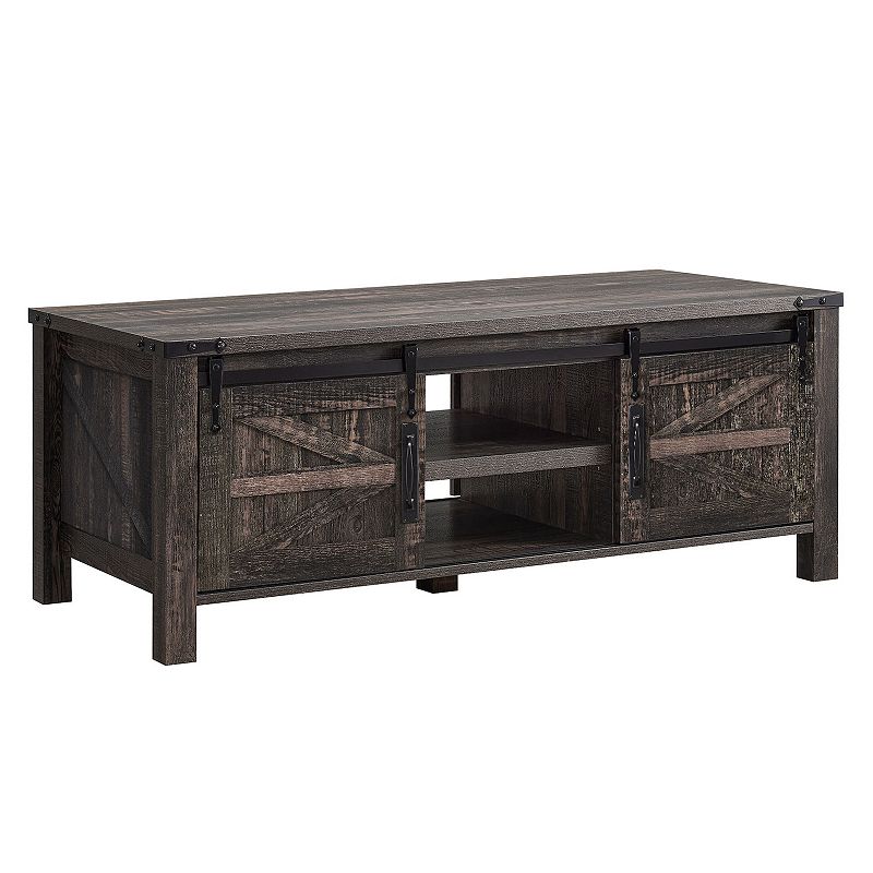 OKD Farmhouse Console Entryway Table with Sliding Barn Doors， Reclaimed Barnwood