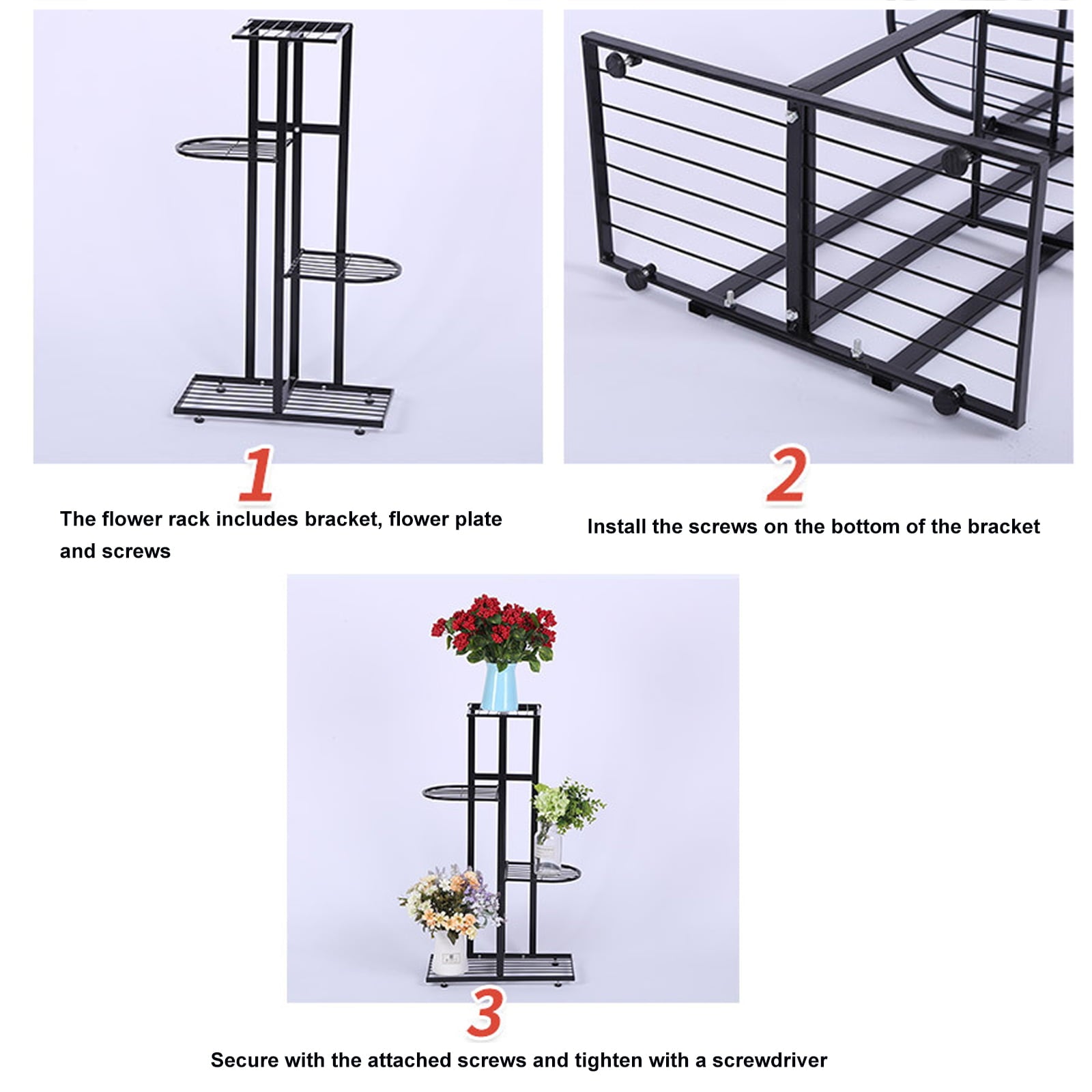 Miumaeov Metal Plant Stand 4 Tier 5 Pot Flower Holder Racks Garden Planter Rack Shelf Organizer for Indoor Outdoor Home Patio Lawn Garden Black