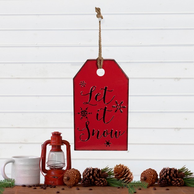 Red And Black Metal Distressed quot let It Snow quot Christmas Wall Decor