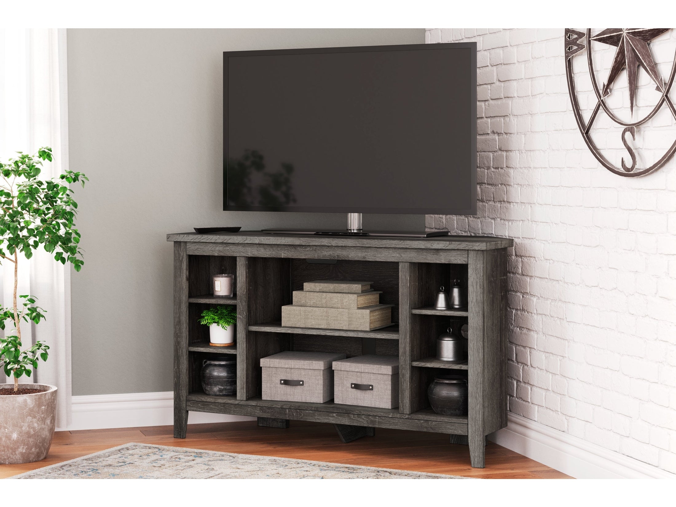 (Online Special Price) Arlenbry Gray Corner TV Stand