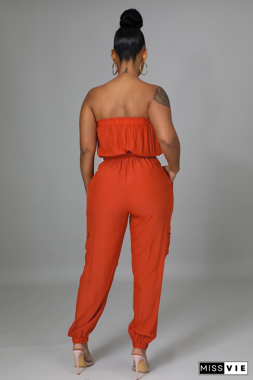 Strapless Lace Up Belts Pockets Overalls Jumpsuits