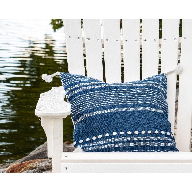 Blue Striped Hand Woven Outdoor Decorative Throw Pillow With Hand Tied Tassels Foreside Home amp Garden