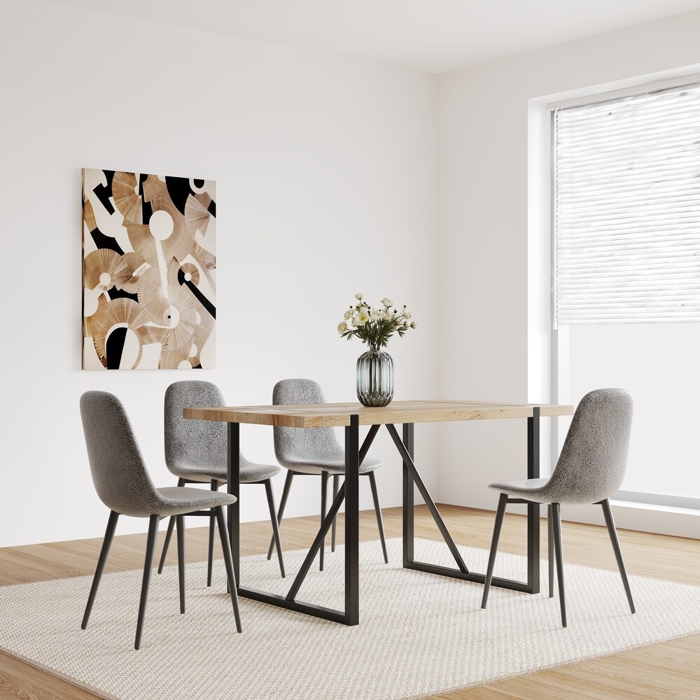 5 Piece Dining Table Set  Wooden Dining Table and Modern Dining Suede Chairs Set of 4  with Metal Base   Legs