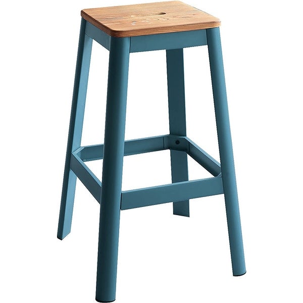 Contrast Teal and Natural Wood Bar Stool - 18