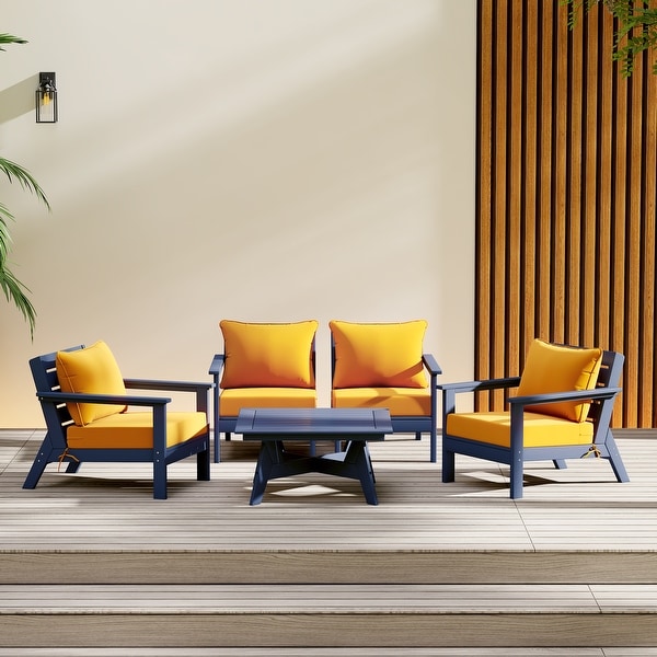 Polytrends Birchwood All Weather HDPE Outdoor Patio Navy Blue Deep Seating Sectional (5Piece Set)