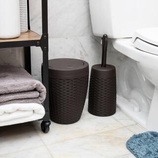 Mind Reader Basket Collection 2.1 Gal. Brown Round Plastic Wastepaper Basket and Toilet Brush Set Household Trash Can 2 Piece Set RBBTOIL-BRN