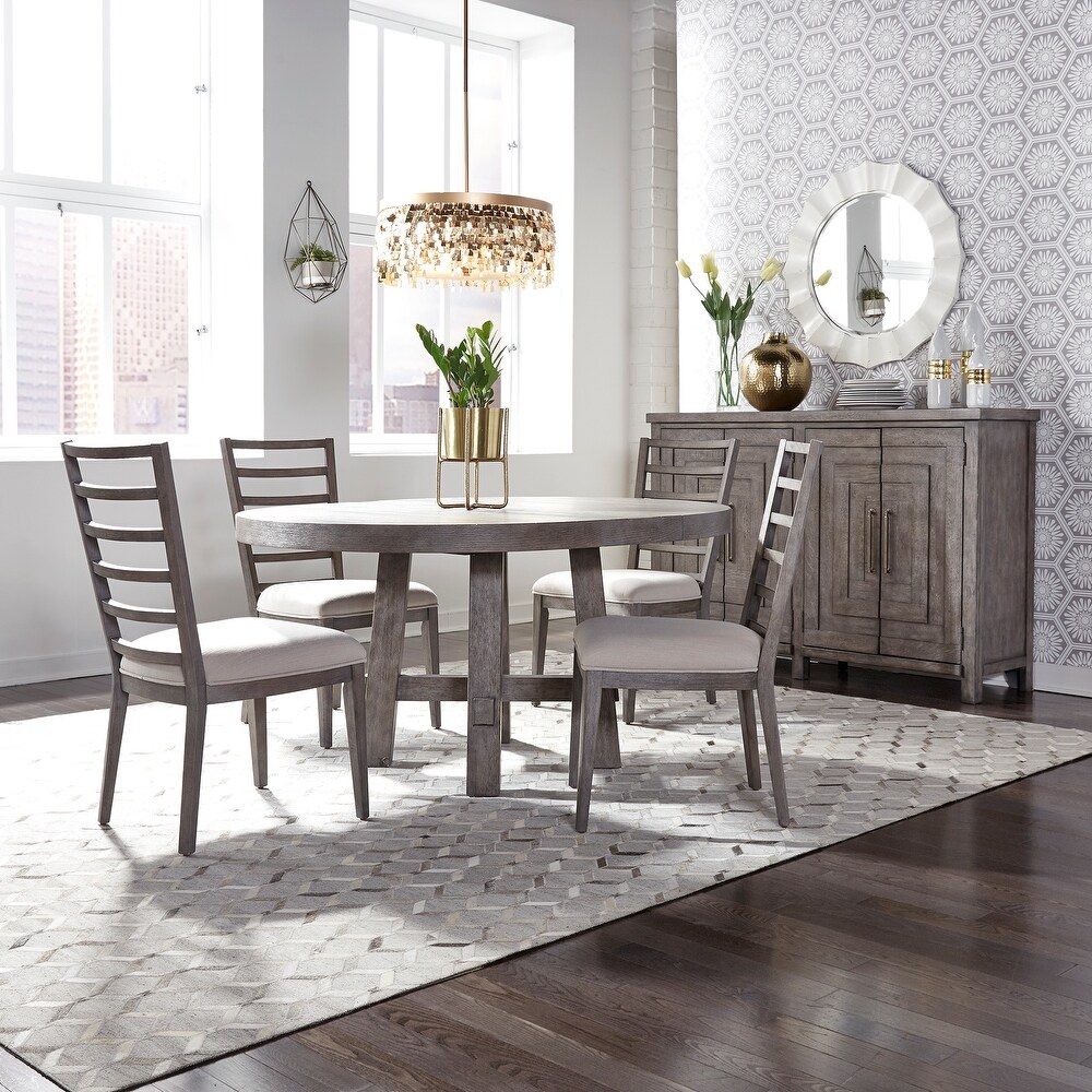 The Gray Barn Modern Farmhouse Dusty Charcoal Distressed 5 Piece Round Table Set