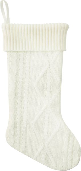 Frisco Cream Cable Knit Pet Stocking， One Size