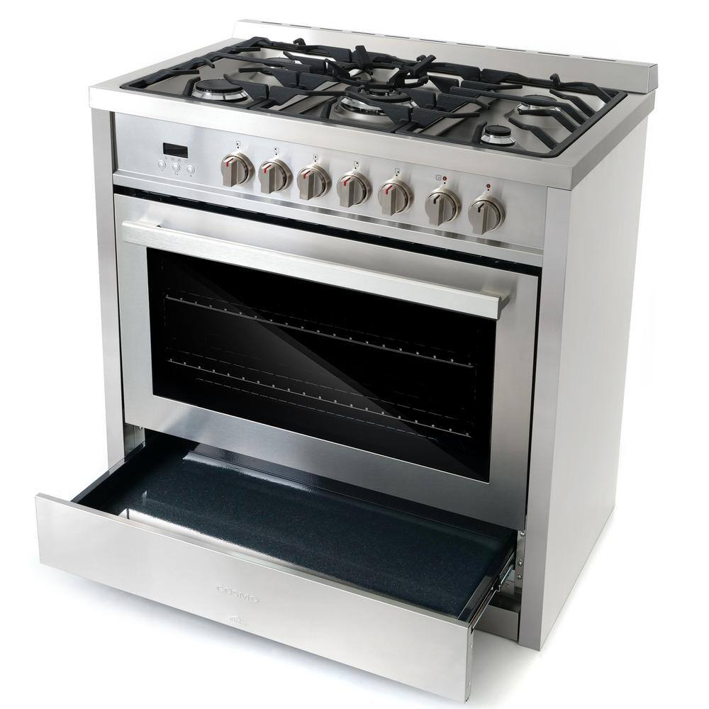 Cosmo Commercial-Style 36 in. 3.8 cu. ft. Single Oven Dual Fuel Range with 8 Function Convection Oven in Stainless Steel COS-F965NF