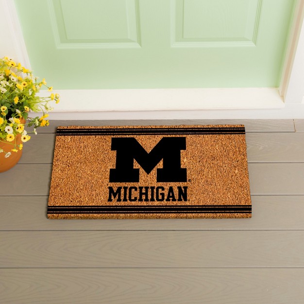 Evergreen University Of Michigan Logo Turf Mat Brown 28 X 16 Inches Indoor Outdoor Doormat