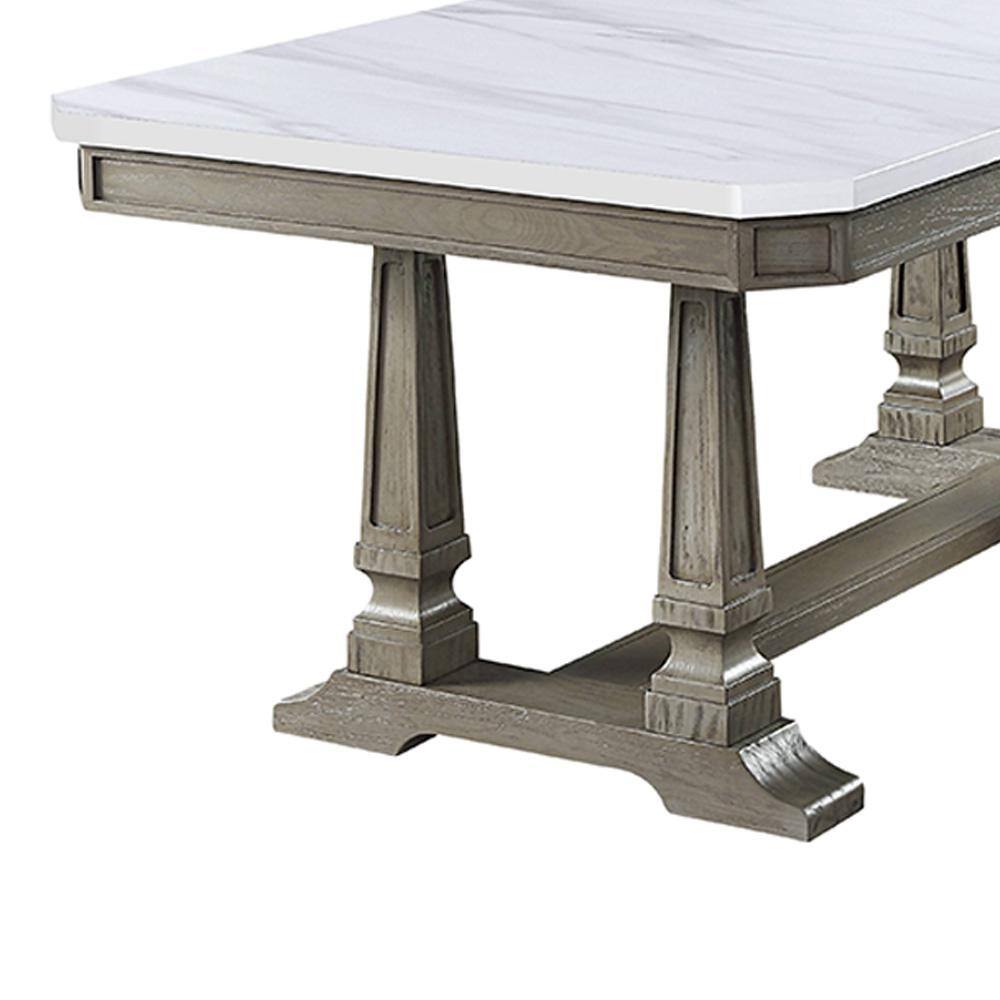 Acme Furniture Zumala Dining Table in Marble  Weathered Oak Finish 73260