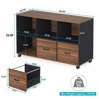 TRIBESIGNS WAY TO ORIGIN Cindy BrownBlack File Cabinet with Two Drawers Wooden Rolling Lateral File Cabinet with Open Storage Shelves HD-ZY1244