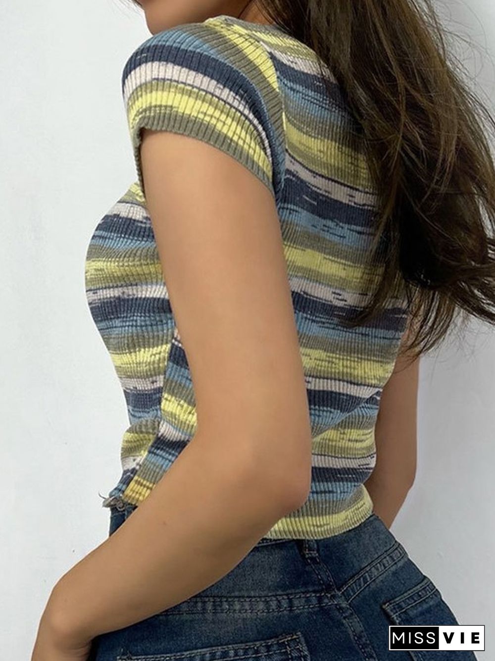 Striped Knit Short Sleeve Tee