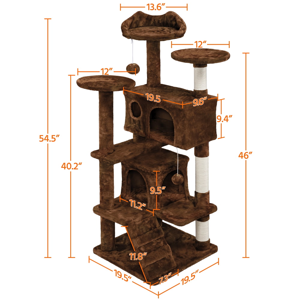 Easyfashion 51-in Cat Tree and Condo Scratching Post Tower， Brown