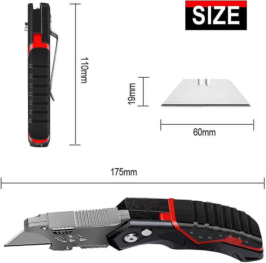 Folding Utility Knife With 13 Replaceable Sk5 Blades， Heavy Duty Box Knife， Pocket Carpet Knife， Versatile Retractable Lockback Knife With Safety Lock