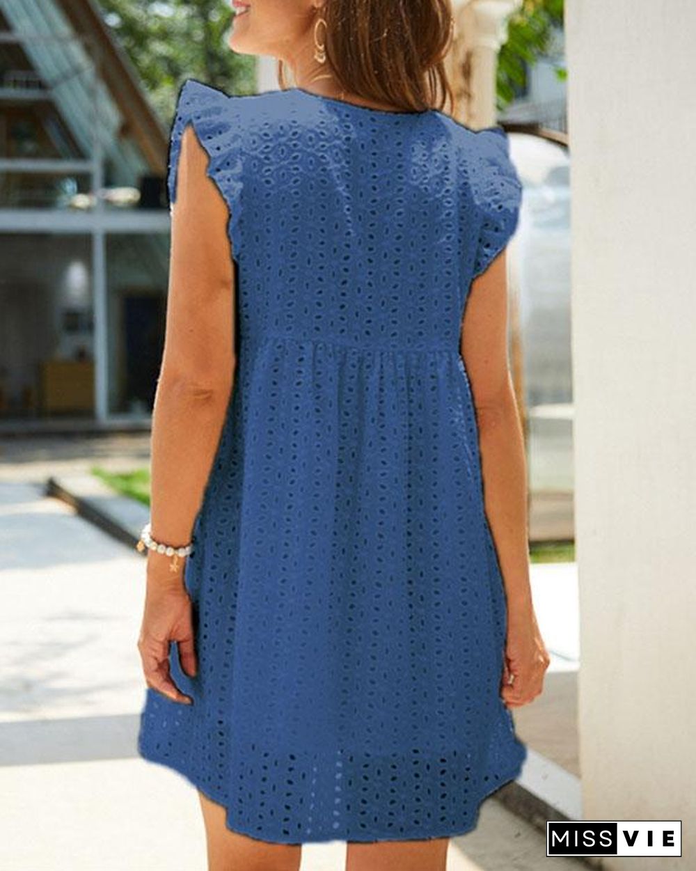 Summer Hollow Lace Hem Decorated Mini Dress