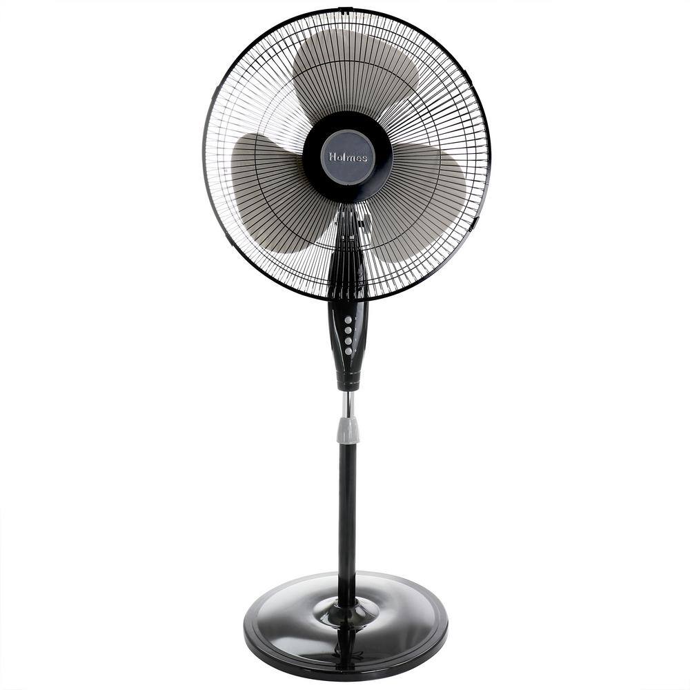 Holmes 16 in. Oscillating Blade Stand Pedestal Fan with Metal Grill in Black 985118514M