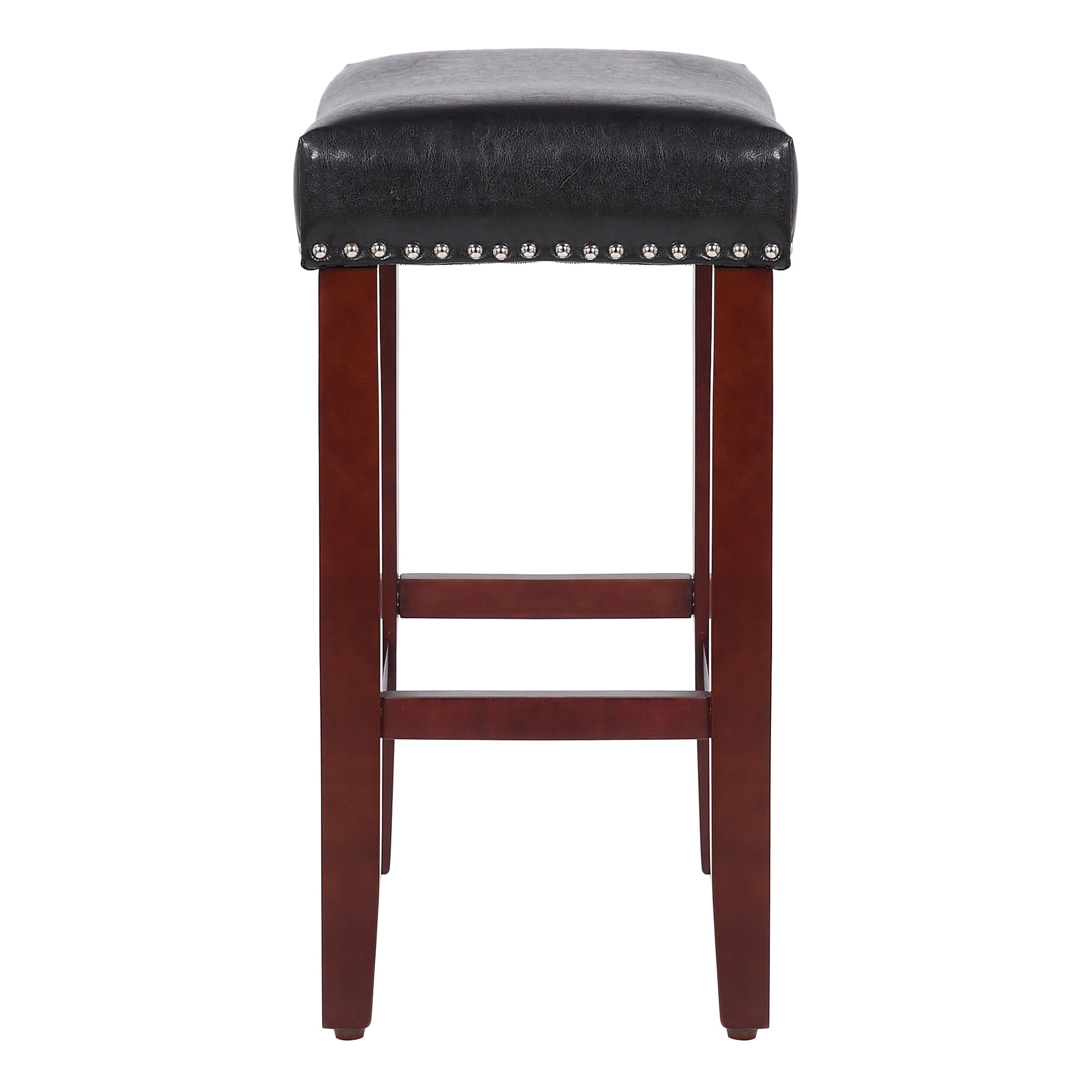 WestinTrends Counter Height Bar Stools for Kitchen Counter， 24 Inch Modern Farmhouse Wooden Saddle Stool Chair， Leather Fabric Upholstered Padded Cushion Solid Wood Frame， Black