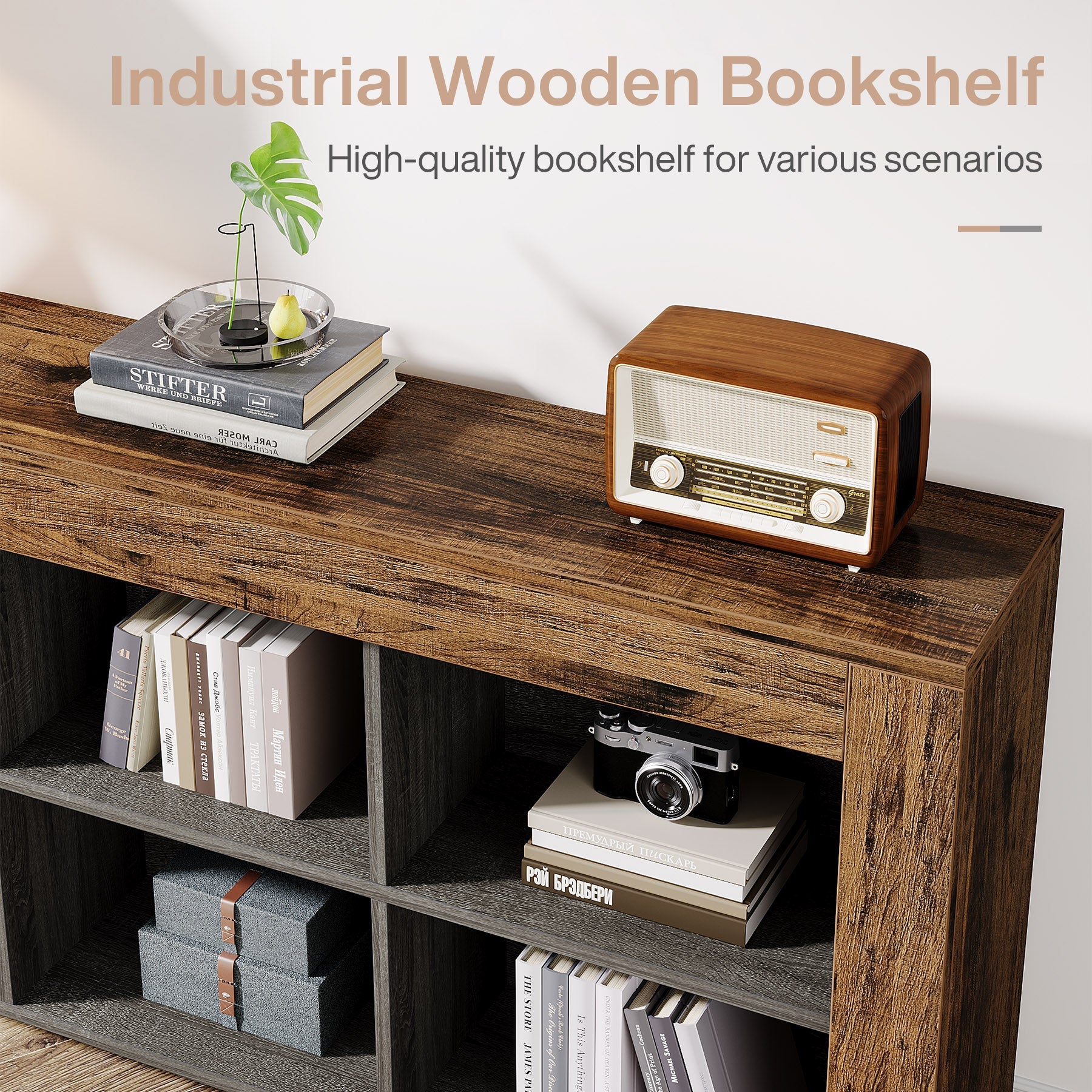 63 Wood Bookshelf, Horizontal Bookcase Storage Display Shelf