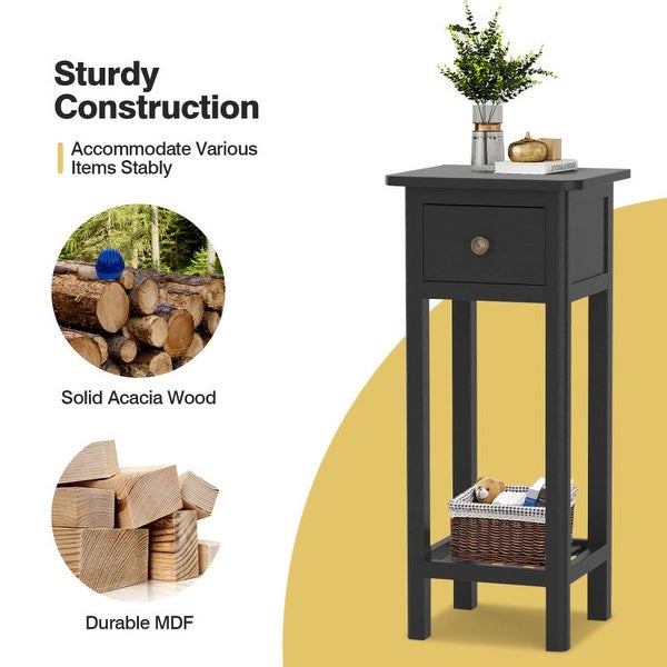 2 Tier Slim SideTable with Drawer Shelf