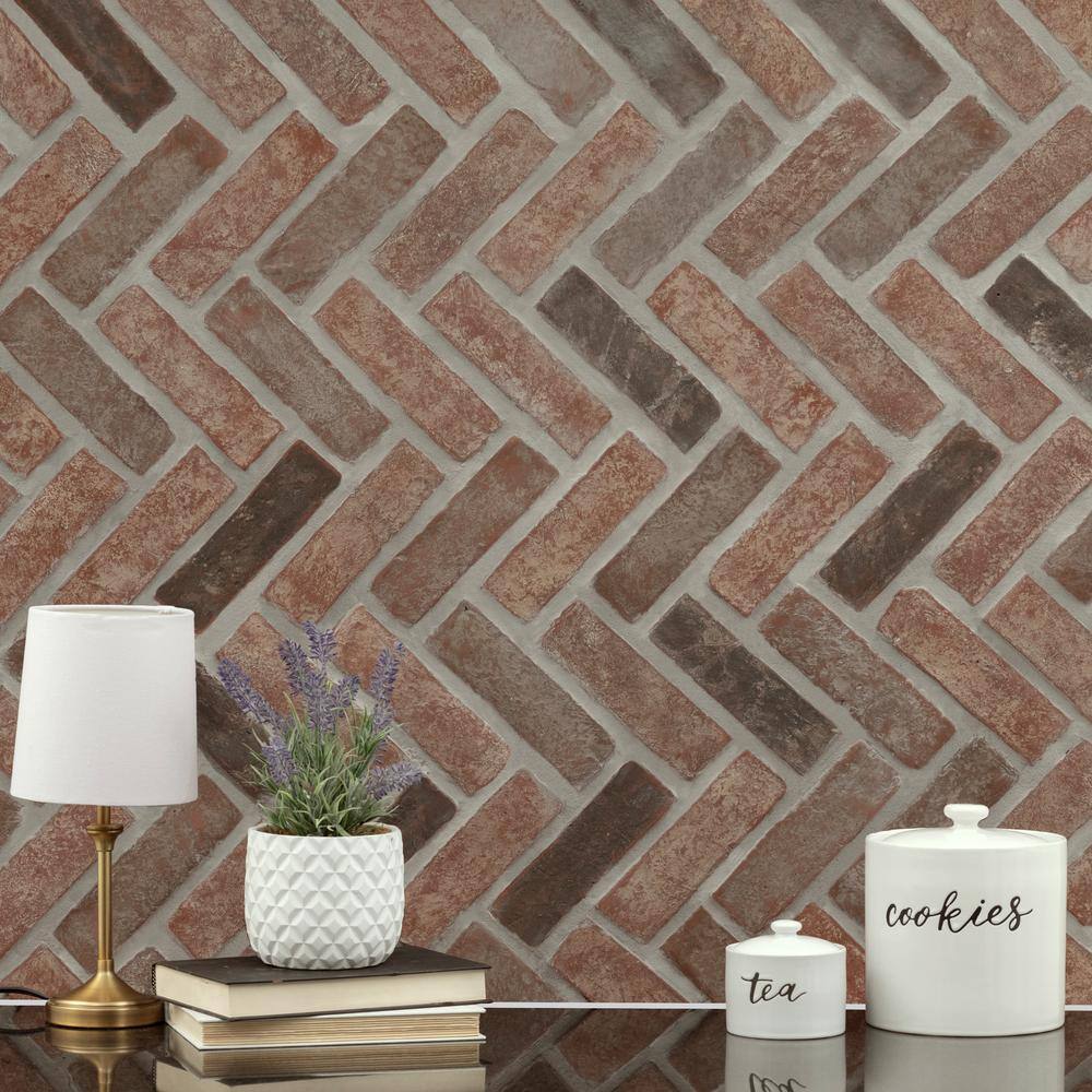 MSI Noble Red Clay 12.5 in. x 25.5 in. Brick Herringbone Mosaic Floor and Wall Tile (8.7 sq. ft.Case) CLAHB-NOBRED2X7