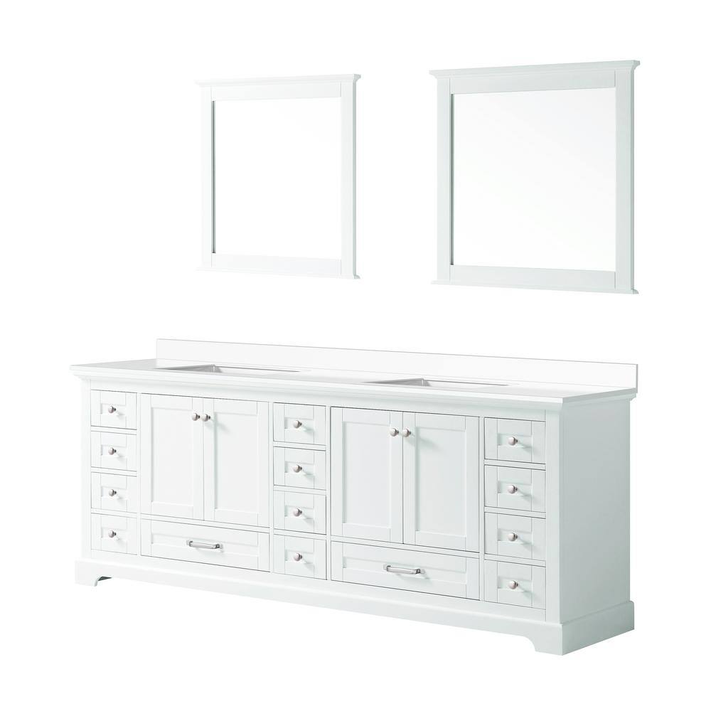 Lexora Dukes 84 in. W x 22 in. D White Double Bath Vanity White Quartz Top and 34 in. Mirrors LD342284DAWQM34