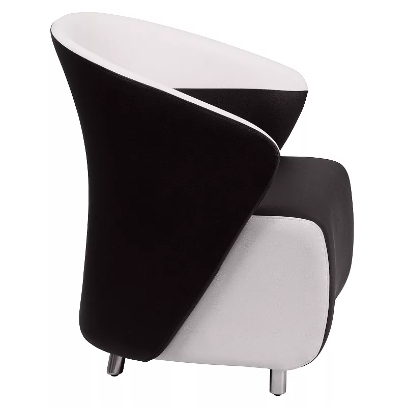 Emma and Oliver Black LeatherSoft Curved Barrel Lounge Chair with White Detailing