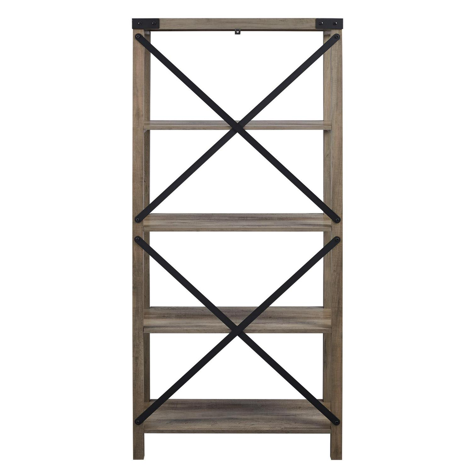 Desert Fields Rustic Industrial 4-Shelf Bookshelf， Gray Wash