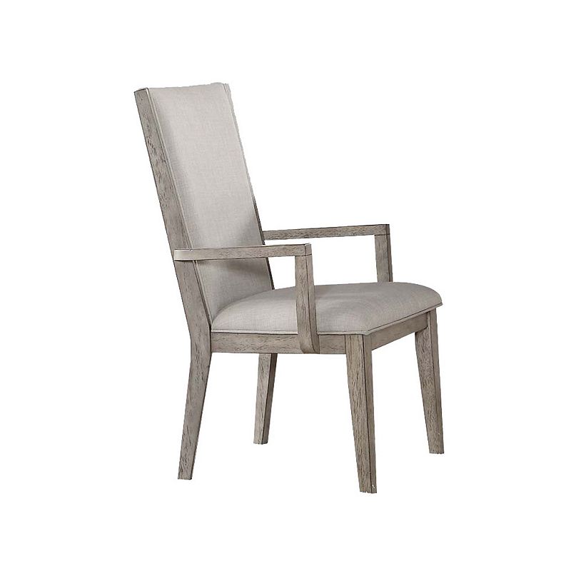 Wooden Arm Chairs with Fabric Padded Seat and High Backrest， Gray， Set of Two