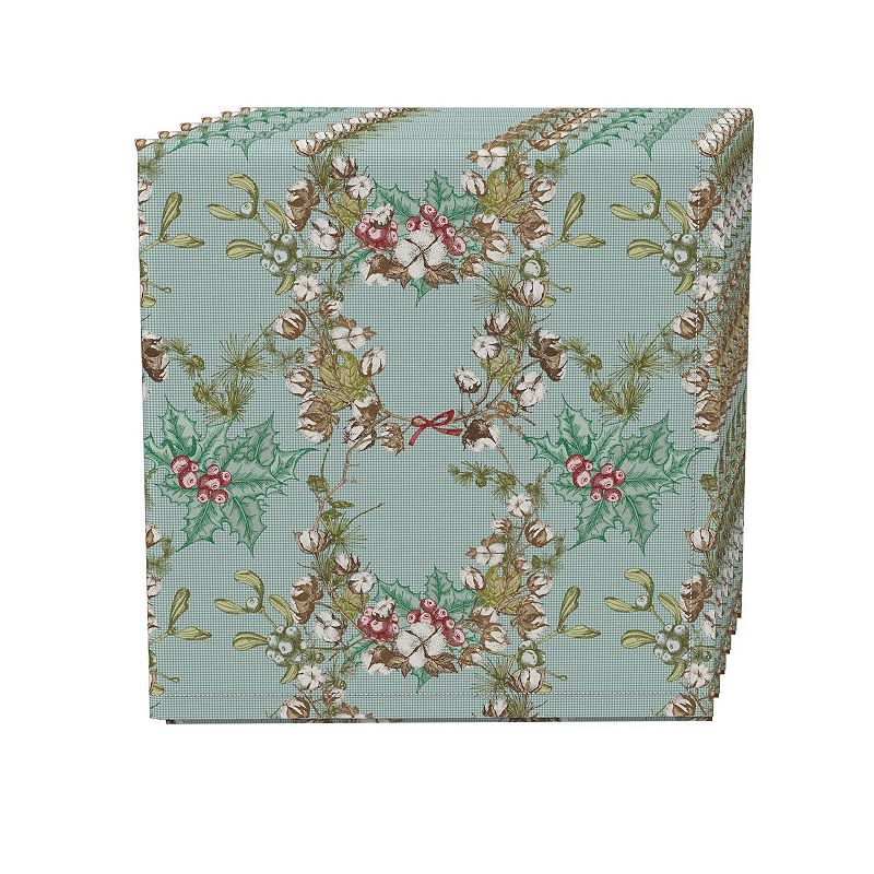 Napkin Set， 100% Polyester， Set of 4， 18x18， Botanical Sketch Garland