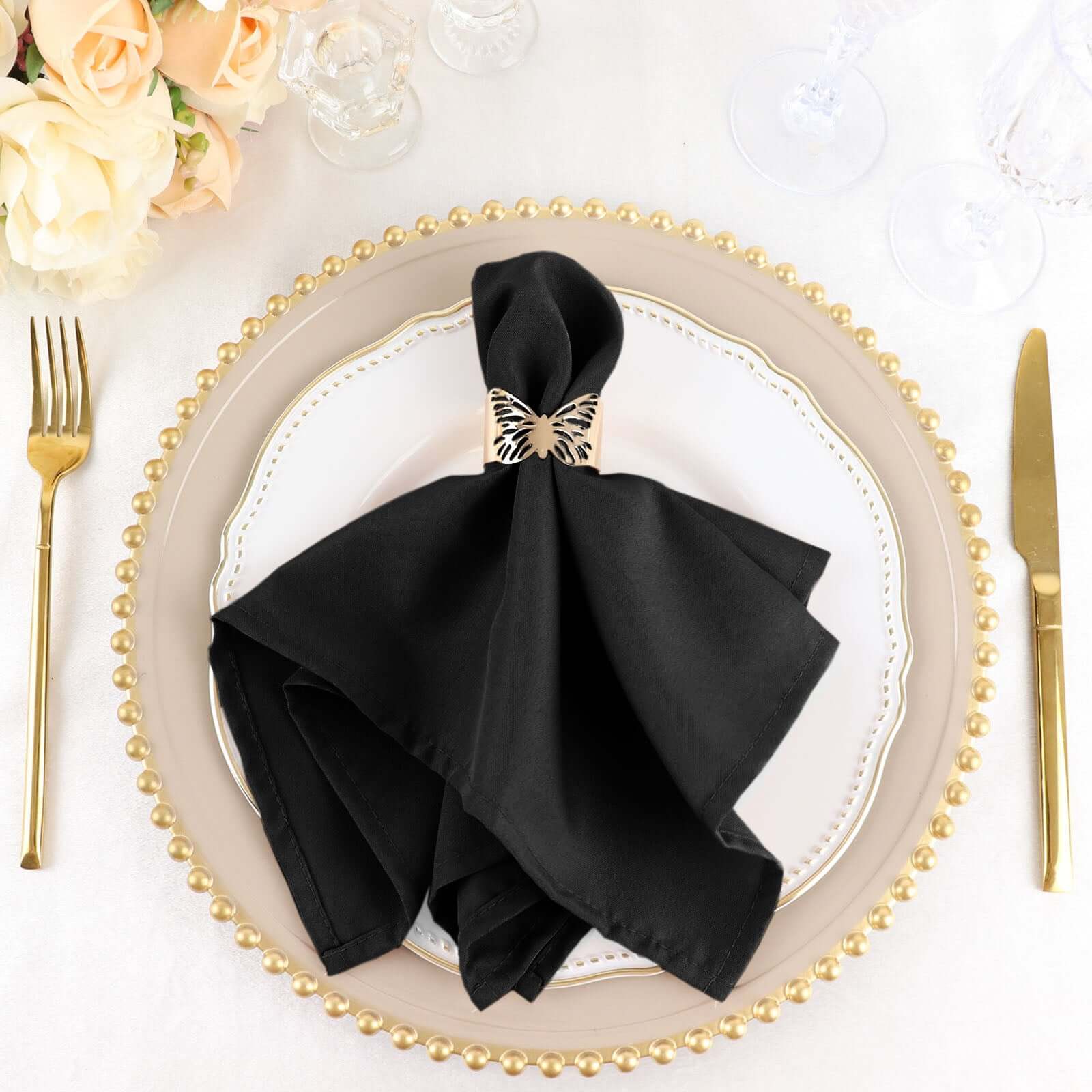 5 Pack Black Cloth Napkins with Hemmed Edges, Reusable Polyester Dinner Linen Napkins - 17