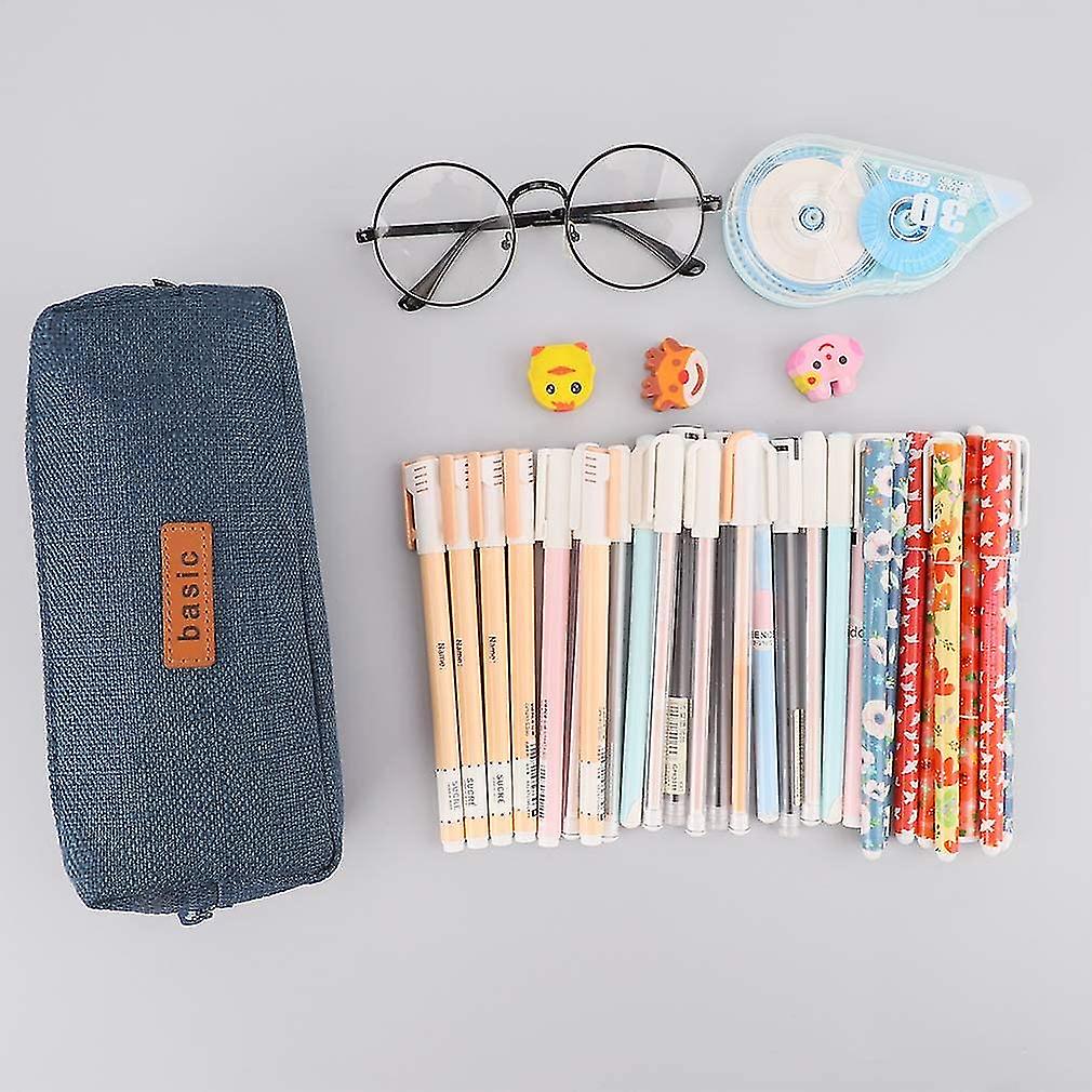 Cotton Linen Student Stationery Pouch Bag Pencil Case Office Storage Organizer Coin Pouch Cosmetic Bagdenim Blue