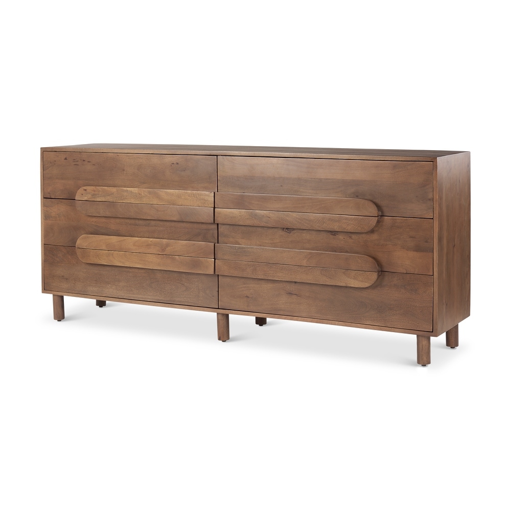 Astrid Medium Brown Solid Mango Wood 6 Drawer Sideboard   74.3L x19.8W x 29.5H