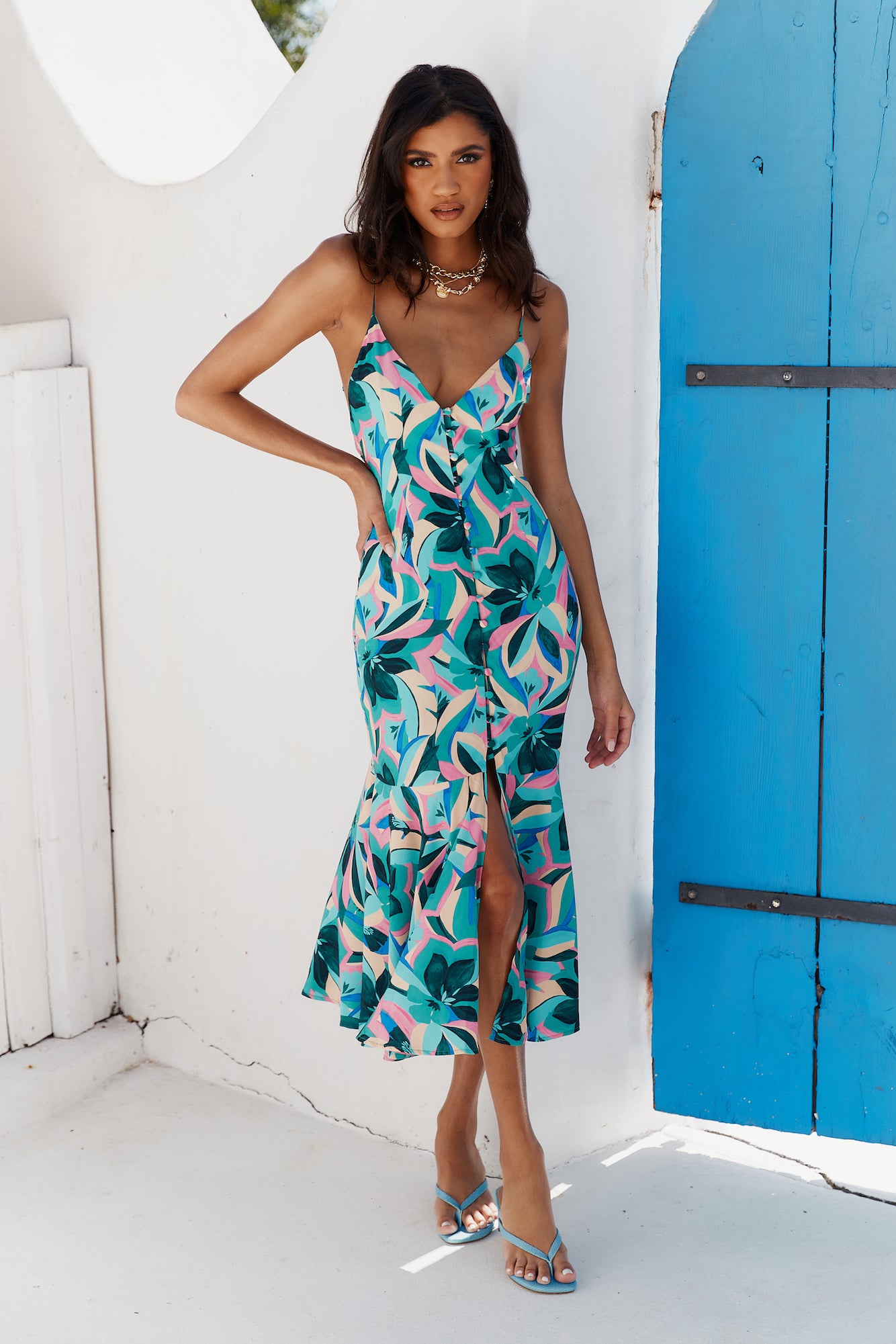 HELLO MOLLY Aloha Honey Maxi Dress Blue