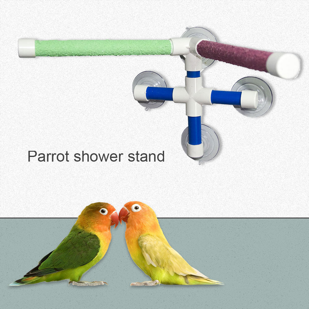 Suction Cups Pet Birds Parrots Bath Shower Standing Platform Bar Dual Stick Paw Grinding Bracket Station Interesting Perches Toy