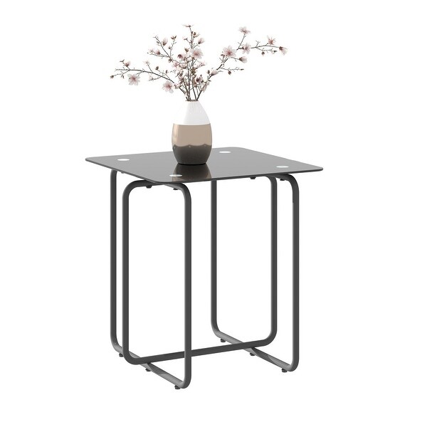 Modern Style Square Side Table with Glass Tabletop and Metal Legs