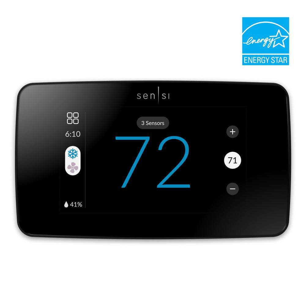 Emerson Sensi Touch 2 Wi-Fi 7-Day Programmable Thermostat Touchscreen Color Display Data Privacy C-Wire Required-Black ST76