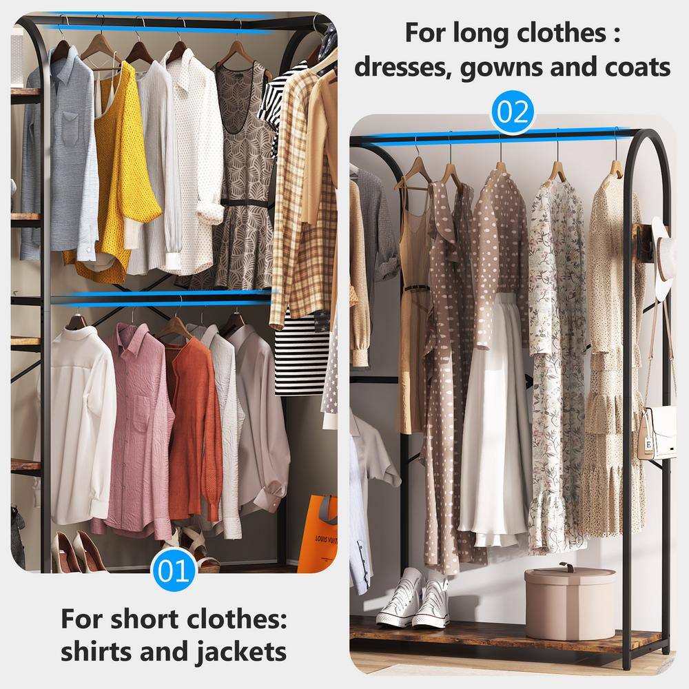 BYBLIGHT Carmalita Rustic Brown and Black L-Shaped Corner Garment Rack Closet Organizer with Storage Shelves and Coat Rack BB-JW0199XL