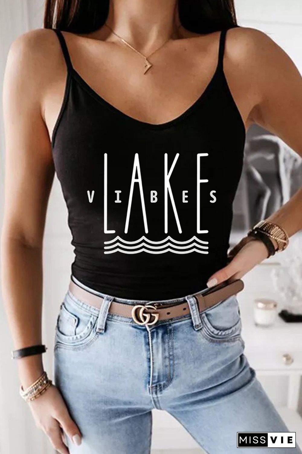 Lake Vibes,Better at the lake Printed Slip Tank Top Wholesale