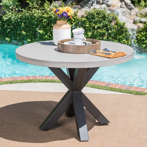 Goleta Round Concrete amp Iron Dining Table White Christopher Knight Home