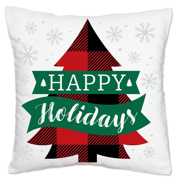 Big Dot Of Happiness Holiday Plaid Trees Buffalo Plaid Christmas Party Home Decorative Canvas Cushion Case Throw Pillow Cover 16 X 16 Inches