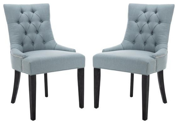 Liddie 19  x27 x27Side Chairs Silver Nail Heads  Set of 2  Sky Blue   Transitional   Dining Chairs   by Rustic Home Furniture Deco  Houzz