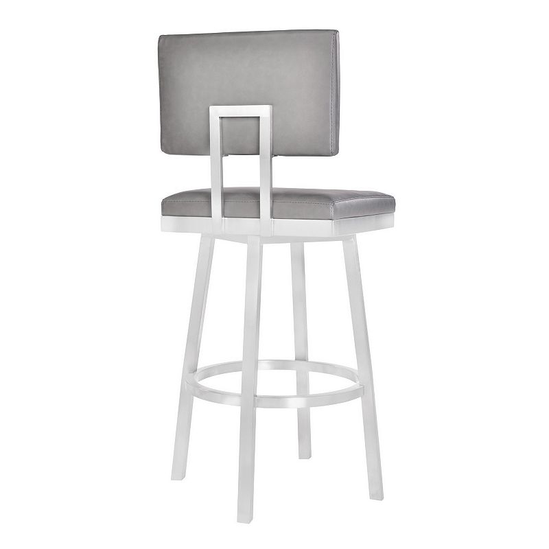 Leatherette Counter Height Armless Barstool with Swivel Mechanism， Silver