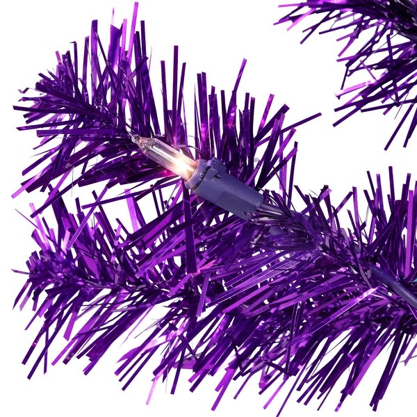 2' Prelit Purple Iridescent Pine Artificial Tinsel Christmas Tree