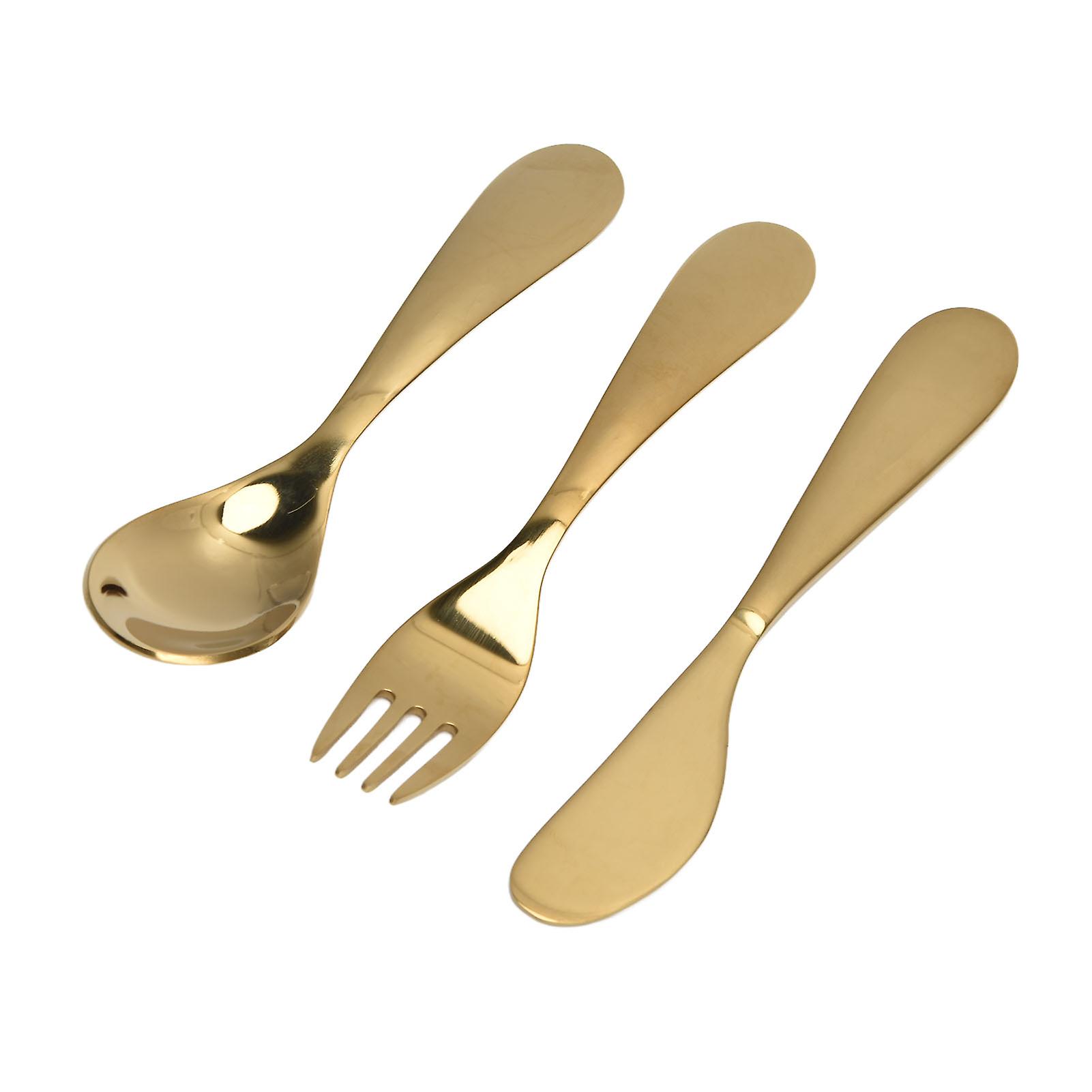 304 Stainless Steel Kitchen Tableware Set Children Fork Spoon Knife Golden Cutlery Set Gold