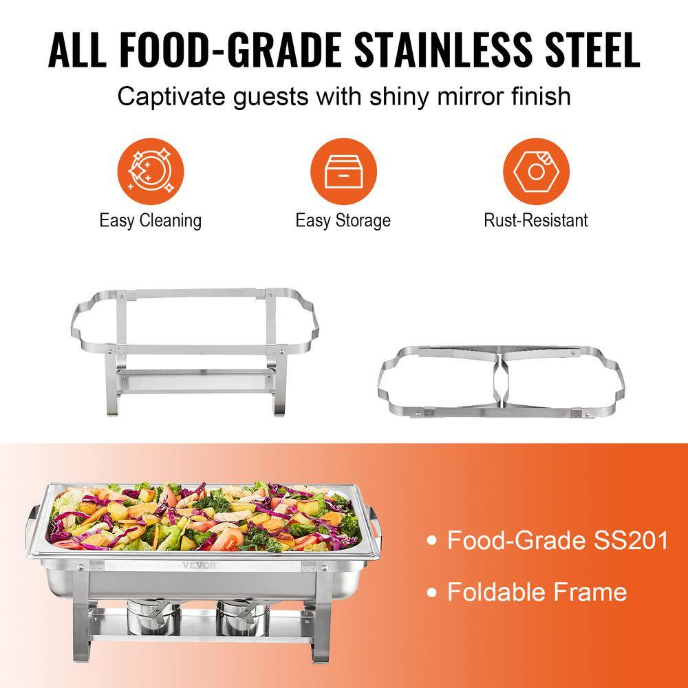 VEVOR Chafing Dish Buffet Set 8-qt. Stainless Chafer 6 Pack Rectangle Catering Warmer Server with 6 Full Size Pans ZFXKCLJTZ68QTMJAWV0